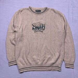 Croft & Barrow Unisex Tan Crew Neck Cable‎ Knit Northwoods Sweater Size M